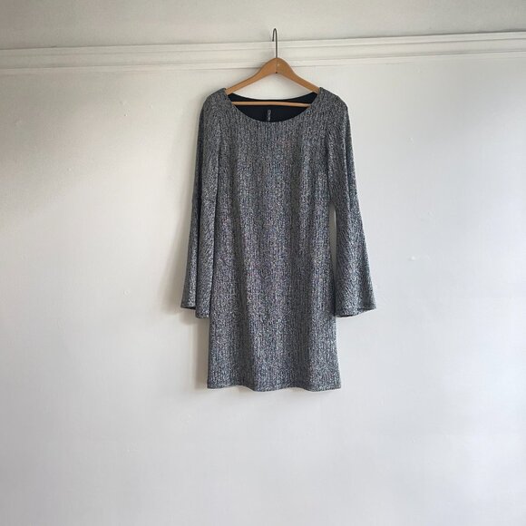 Silver Party Dress. Bell Sleeves. Size S. - Picture 2 of 10